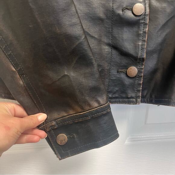 Vtg 90s No Boundaries Brown Distressed Vegan Leather Moto Jacket M - Picture 6 of 7